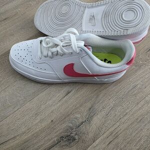 Nike White Sneakers with Pink Swoosh